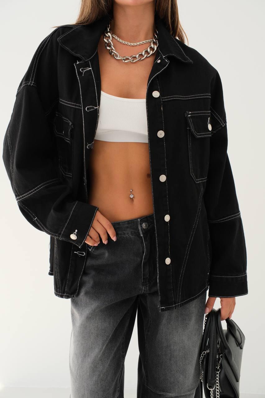 Livia Stitch Detail Oversize Denim Jacket - MD Fashionwear
