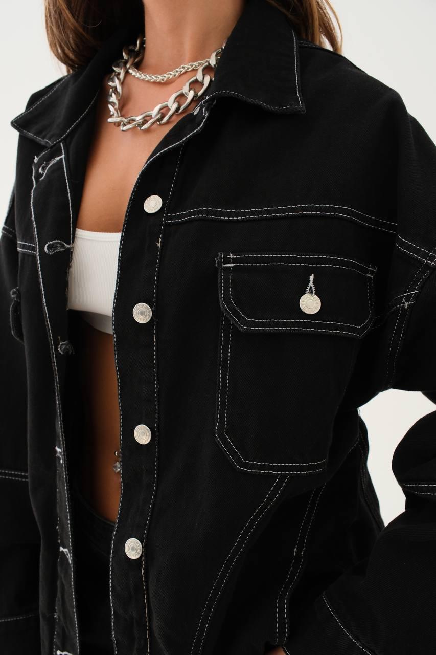 Livia Stitch Detail Oversize Denim Jacket - MD Fashionwear