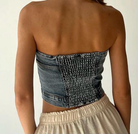 Strapless Denim Crop Top - MD Fashionwear