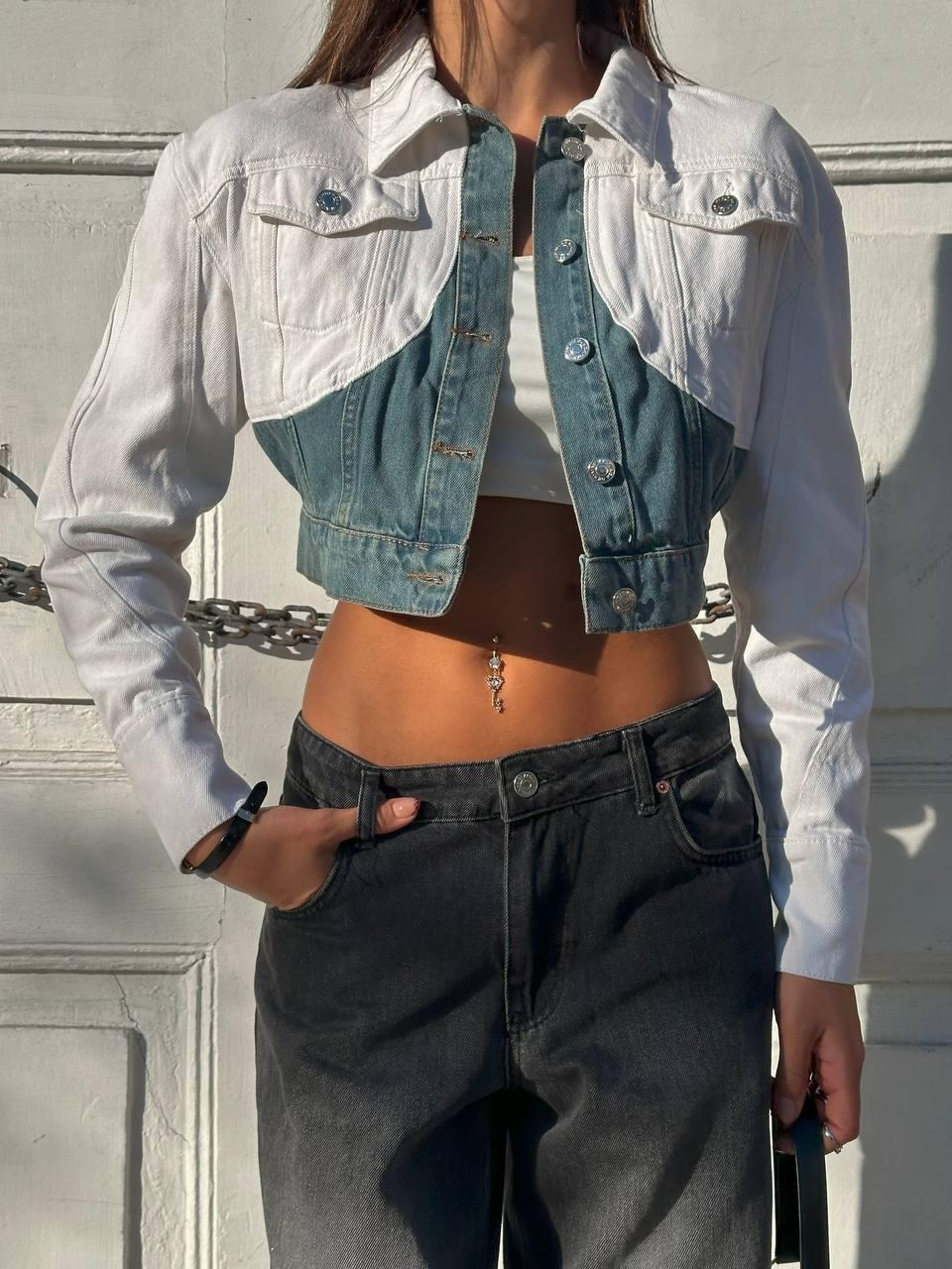 Cielo Two Tone Crop Denim Jacket - MD Fashionwear