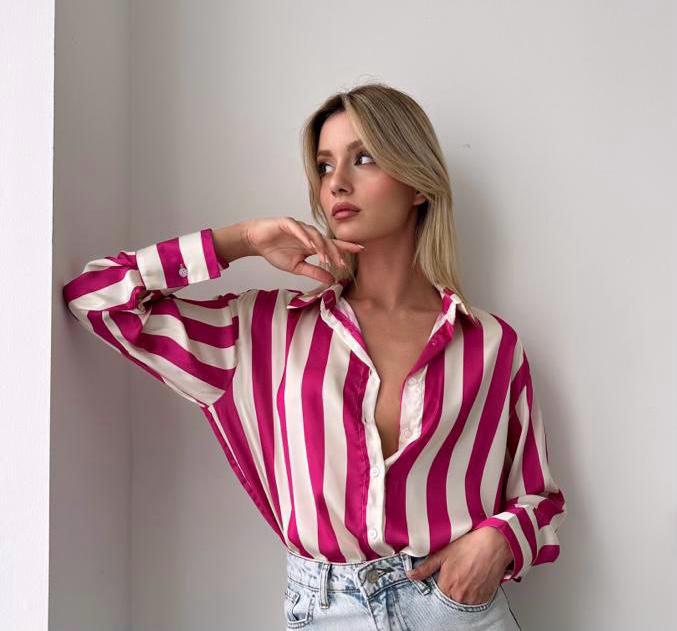 Striped Satin Oversize Shirt - MD Fashionwear