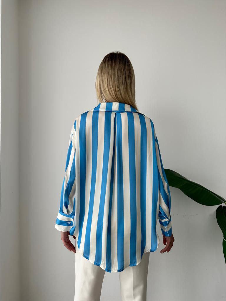Striped Satin Oversize Shirt - MD Fashionwear