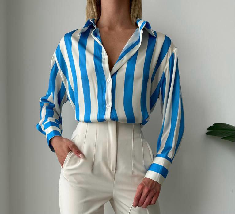 Striped Satin Oversize Shirt - MD Fashionwear