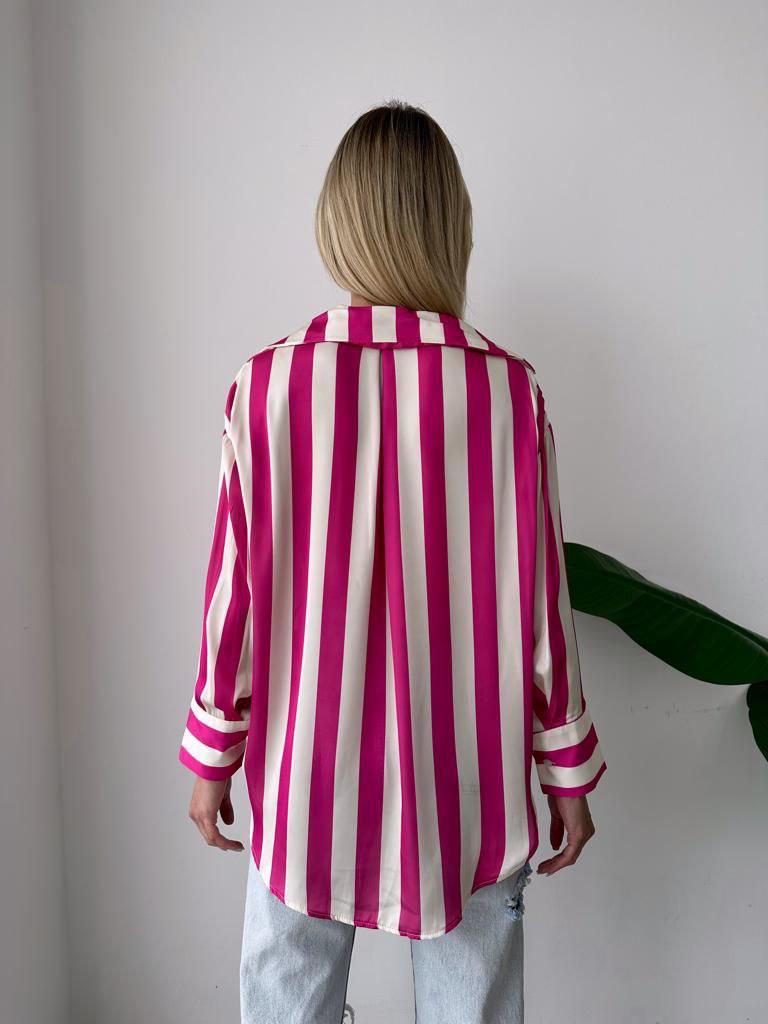 Striped Satin Oversize Shirt - MD Fashionwear