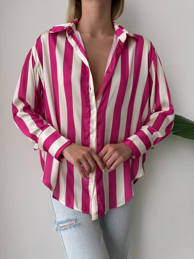 Striped Satin Oversize Shirt - MD Fashionwear